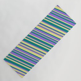 [ Thumbnail: Teal, Purple, and Tan Colored Lines Pattern Yoga Mat ]