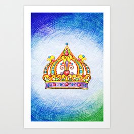 gold crown with precious stones. pencil drawing Art Print