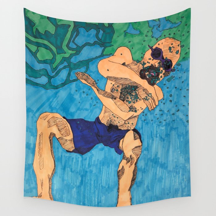 Guy in Pool Wall Tapestry