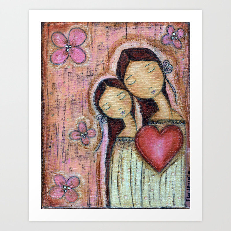 photo Painting Mother Daughter Love Images un solo corazon mother daughter love by flor larios art print