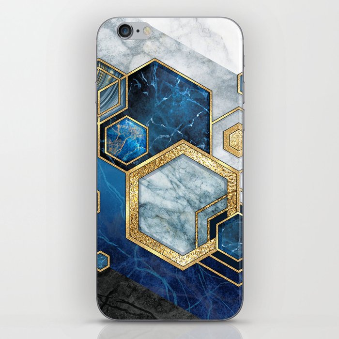 Art Deco Midnight Blue + Gold + White Marble Abstract Geometry iPhone Skin