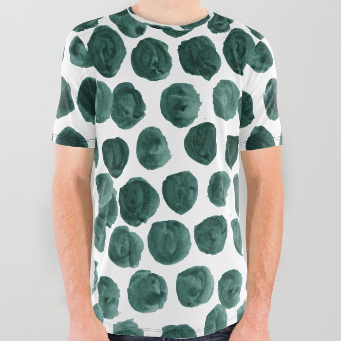 Green Watercolor Polka Dots All Over Graphic Tee