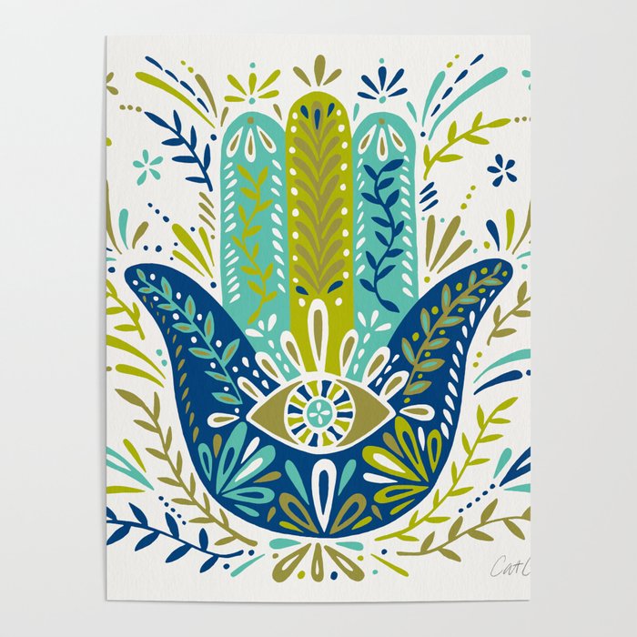Hamsa Hand – Lime, Turquoise & Navy Palette Poster