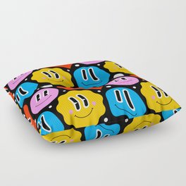 Funny melting smiling happy face colorful cartoon pattern Floor Pillow