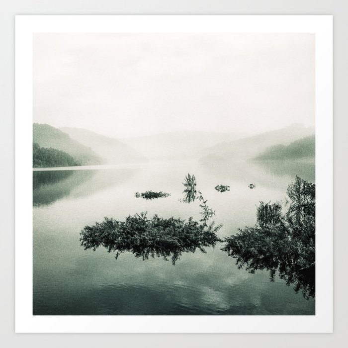Echo's Answer // Lake Fog Forest Mountains Home Art Print