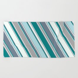 [ Thumbnail: Slate Gray, Teal, Powder Blue, Dark Grey, and Mint Cream Colored Lines/Stripes Pattern Beach Towel ]