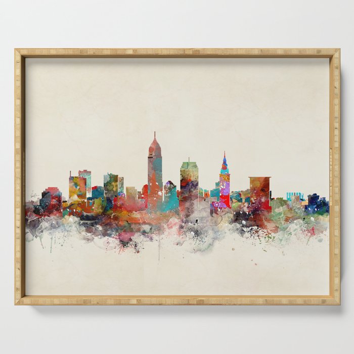 cleveland ohio skyline Serving Tray