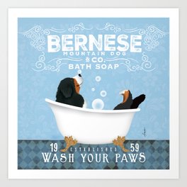 Bernese Mountain Dog Berner Bath Soap bubble Bath clawfoot tub Art Print