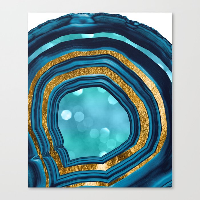 Agate Aqua Blue Gold #1 #abstract #shiny #decor #art #society6 Canvas Print