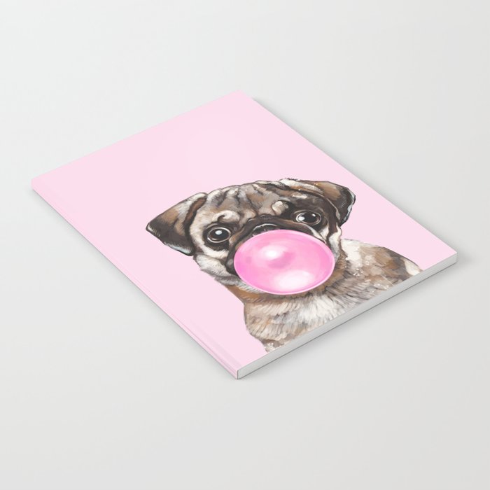 Pug with Pink Bubble Gum Notebook