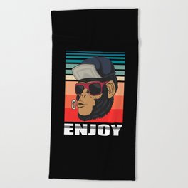 Enjoy Monkey Retro Cool Hipster Illustration Beach Towel