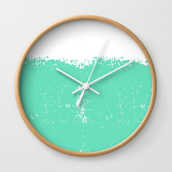 Abstract teal white modern artistic paint brushstrokes Wall Clock
