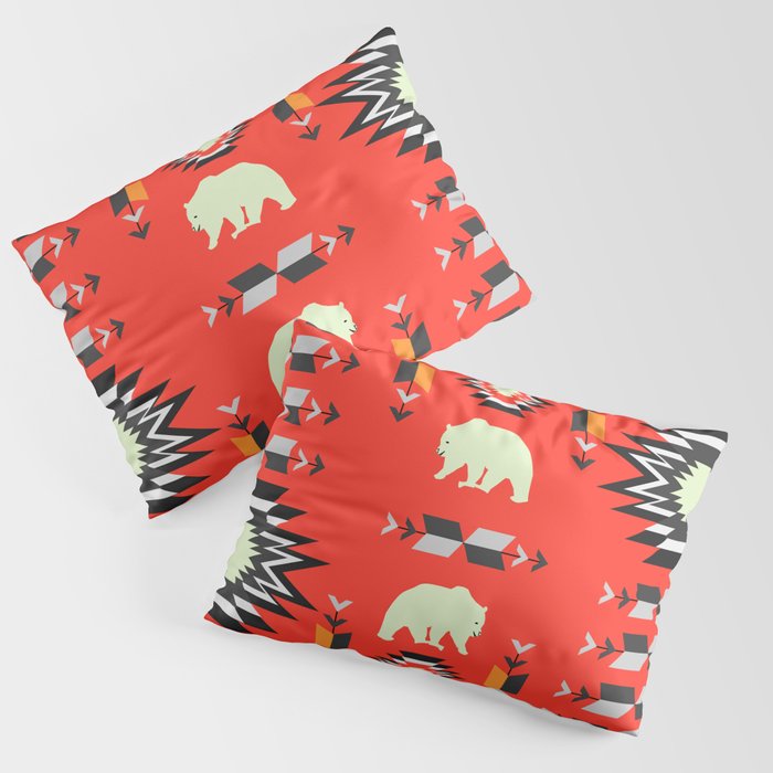 Tribal decor with bears in red Pillow Sham