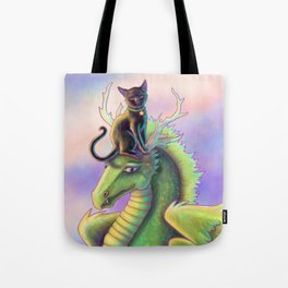 Black Cat Riding a Dragon Tote Bag