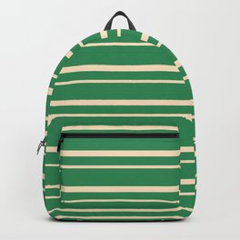 [ Thumbnail: Sea Green and Bisque Colored Lined Pattern Backpack ]
