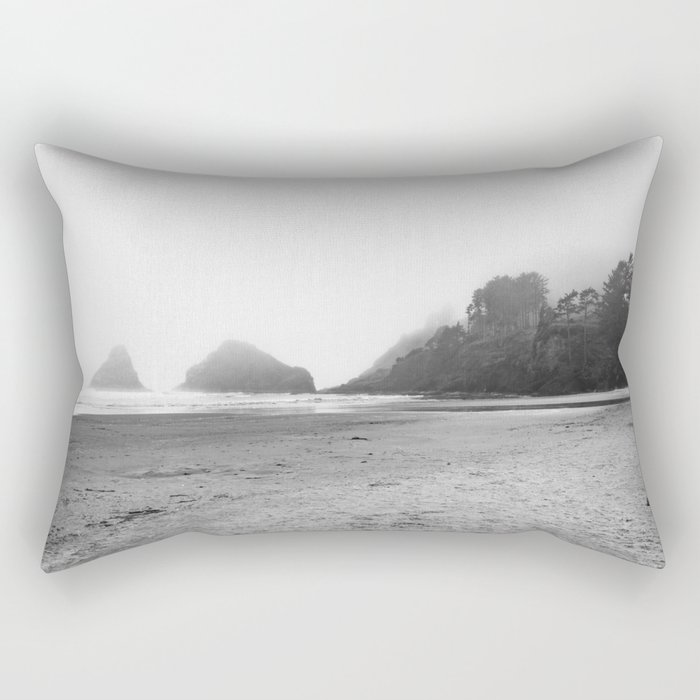 Foggy Beach | Oregon Coast | Black and White Travel Photography Rectangular Pillow