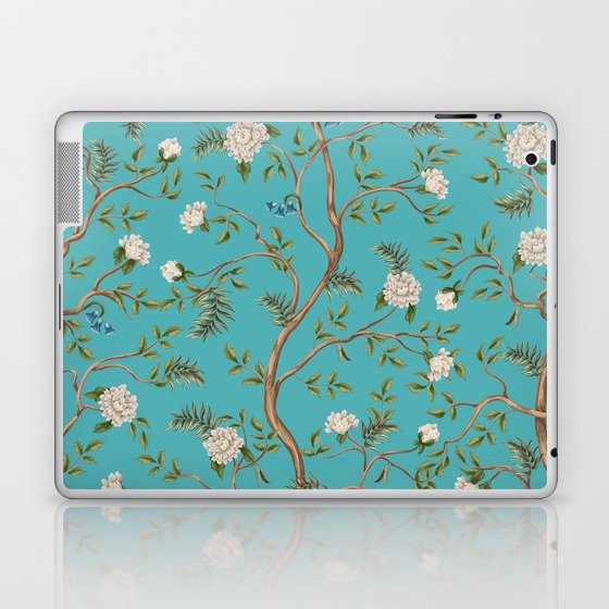 Design with white peonies trees in chinoiserie style. Interior hand drawn Laptop & iPad Skin
