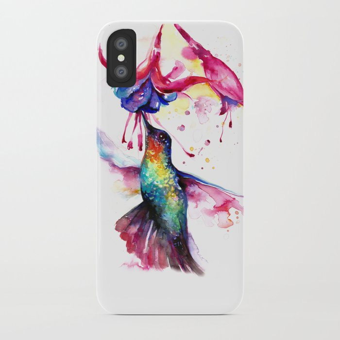 Rainbow Hummingbird in Flowers with Nectar iPhone Case