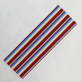 [ Thumbnail: Blue, Tan, and Maroon Colored Lined Pattern Yoga Mat ]