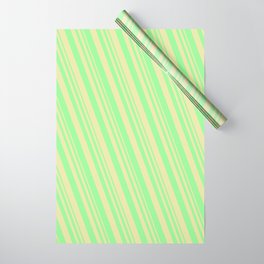 [ Thumbnail: Green and Pale Goldenrod Colored Lines/Stripes Pattern Wrapping Paper ]