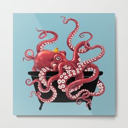 Giant Octopus in Bathtub Metal Print | Nursery, Whimsical, Animal, Funny, Art, Acrylic, Seacreature, Bubblebath, Yellowduck, Realistic 