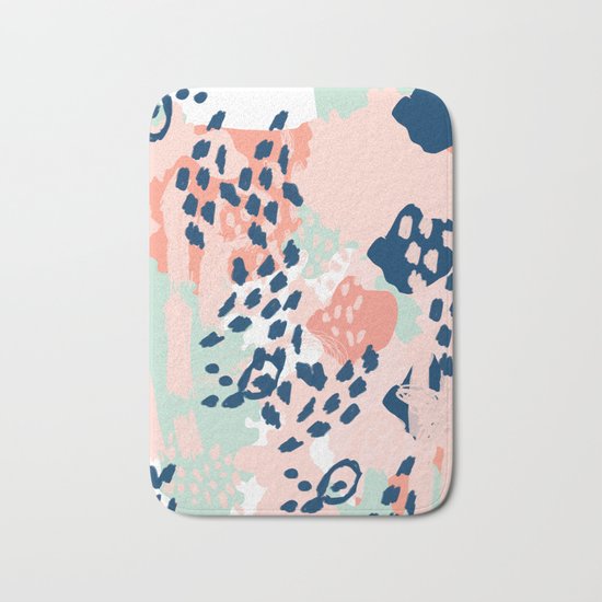Kylie - abstract mint pastels painting boho trendy simple minimalist canvas home decor Bath Mat