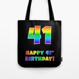 [ Thumbnail: HAPPY 41ST BIRTHDAY - Multicolored Rainbow Spectrum Gradient Tote Bag ]