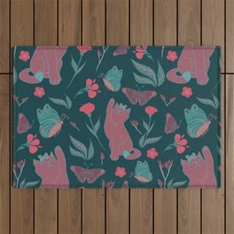 Cat's play - green and coral Outdoor Rug
