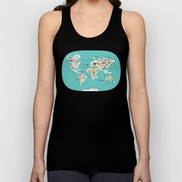 Cartoon animal world map for children and kids, Animals from all over the world Tank Top