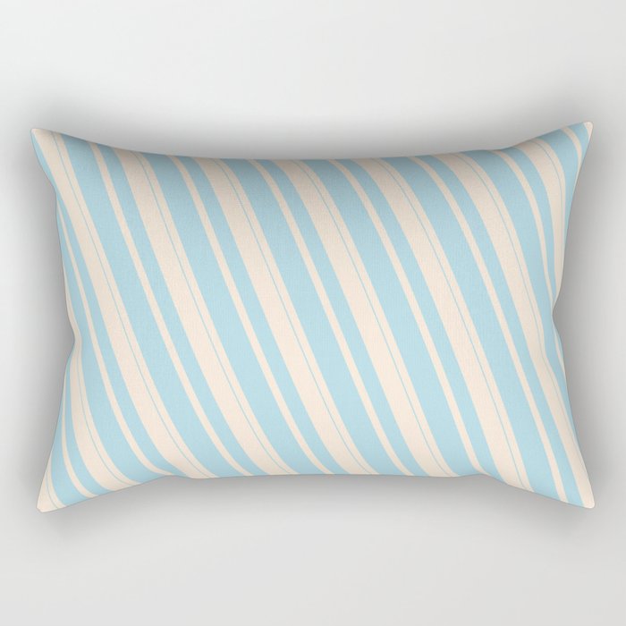 Beige & Light Blue Colored Striped Pattern Rectangular Pillow