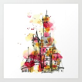 The Castle of Beauty - Architecture Paintings Art Print | Illustration, Enchanted, Magic, Enchantment, Towers, France, Prince, Happy, Fairy Tale, Florida 