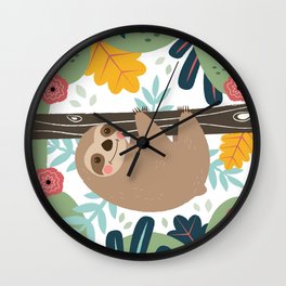 Sloth Wall Clock | Digital, Graphicdesign, Sloth, Childrensillustration, Nature, Jungle, Nursery, Animal, Other, Cute 