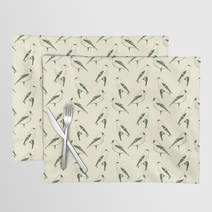 Olive green finches on cream background/ minimalist/ pattern/  Placemat