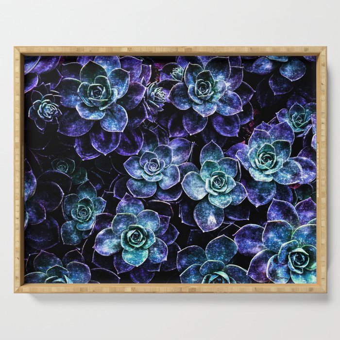 Succulents Purple Teal Mint Sparkle Serving Tray