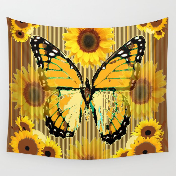 NUT & PUTTY COLORED YELLOW SUNFLOWERS ART Wall Tapestry