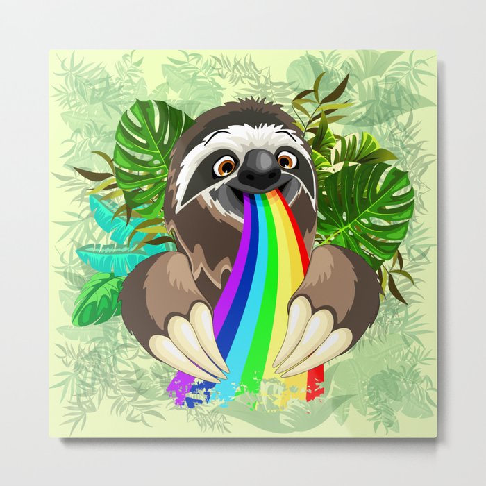 Sloth Spitting Rainbow Colors Metal Print