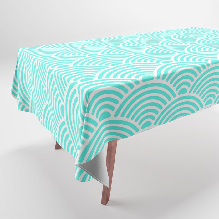 Japanese Waves (White & Turquoise Pattern) Tablecloth