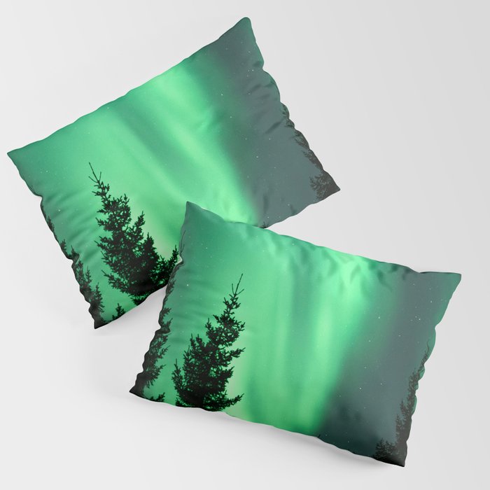 Northern Lights in the Woods Photo | Aurora Borealis in Norway Nature Art Print | Colorful Night Travel Photography Pillow Sham