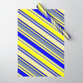 [ Thumbnail: Light Slate Gray, Pale Goldenrod, Yellow, and Blue Colored Striped Pattern Wrapping Paper ]
