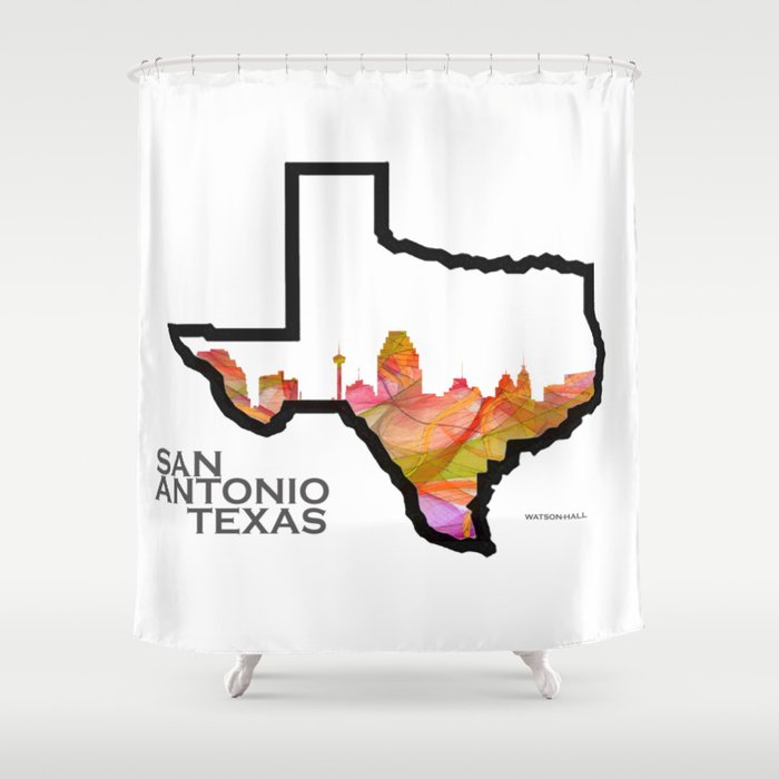 Texas State Map with San Antonio Skyline Shower Curtain