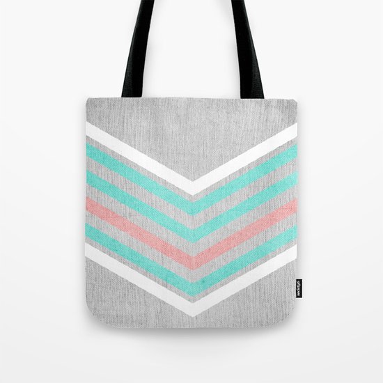 Teal, Pink and White Chevron on Silver Grey Wood Tote Bag