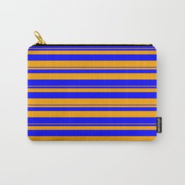 [ Thumbnail: Orange & Blue Colored Lined Pattern Carry-All Pouch ]