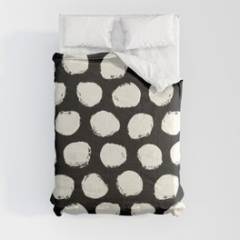 Trendy Cream Polka Dots on Black Comforter