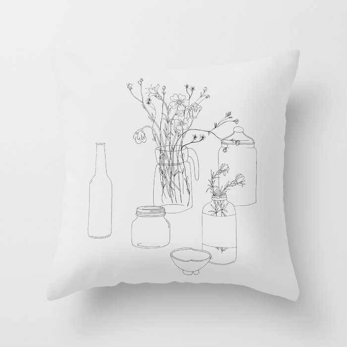 Flowers and jars Throw Pillow
