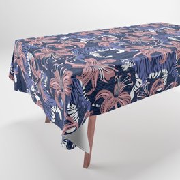 Tigers in a tiger lily garden // textured navy blue background very peri wild animals carissma pink flowers Tablecloth