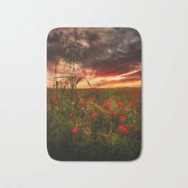 Remembrance Dream Bath Mat | Poppies, War, Clouds, Sunset, Green, Glow, Grass, Photo, Red, Color 