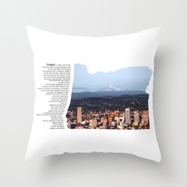 Oregon Minimalist Map | Portland Skyline and Mount Hood Throw Pillow