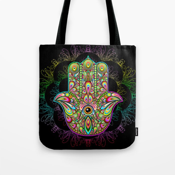 Hamsa Hand Amulet Psychedelic Tote Bag