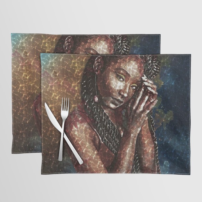 African American A Hard Rain is Gonna Fall female portrait painting for wall and home decor Placemat