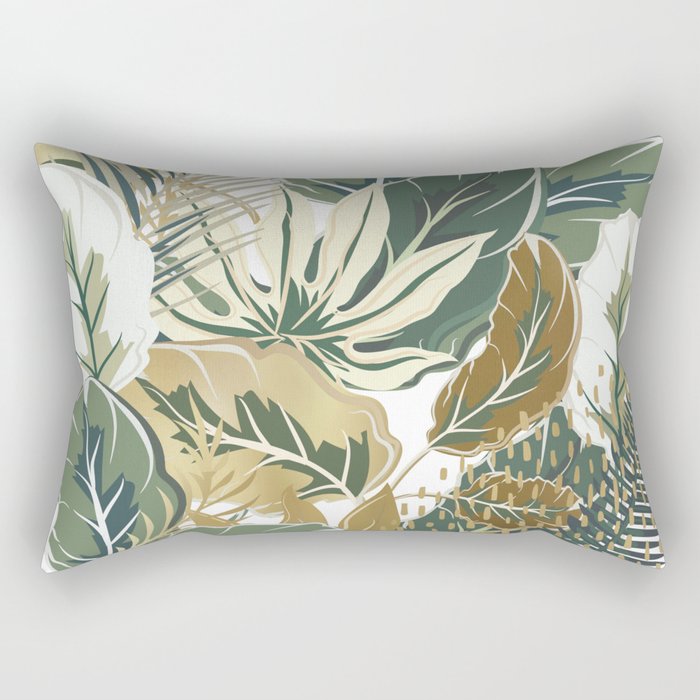 Wild Tropical Prints, Green and Gold Rectangular Pillow